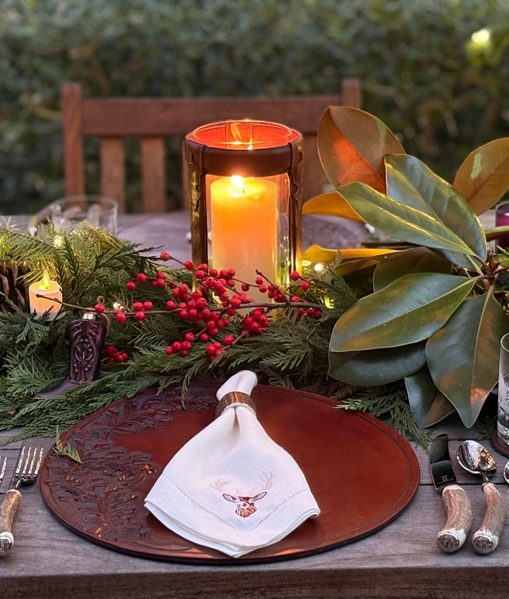 Stag Dinner Napkins - Set of Four :: Ecru - Image 2