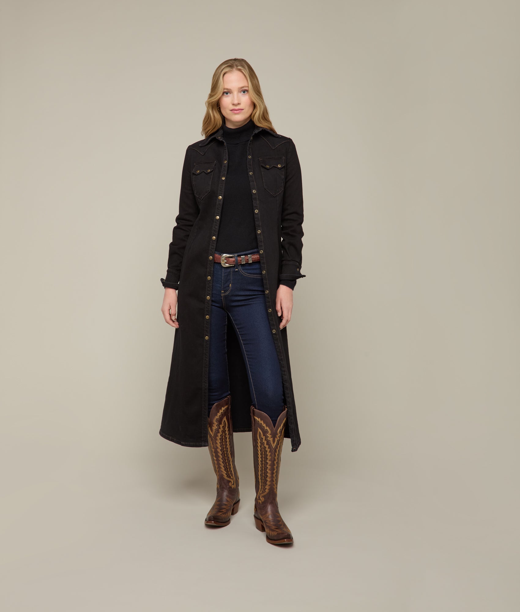 Long Denim Duster :: Black Denim - Image 6