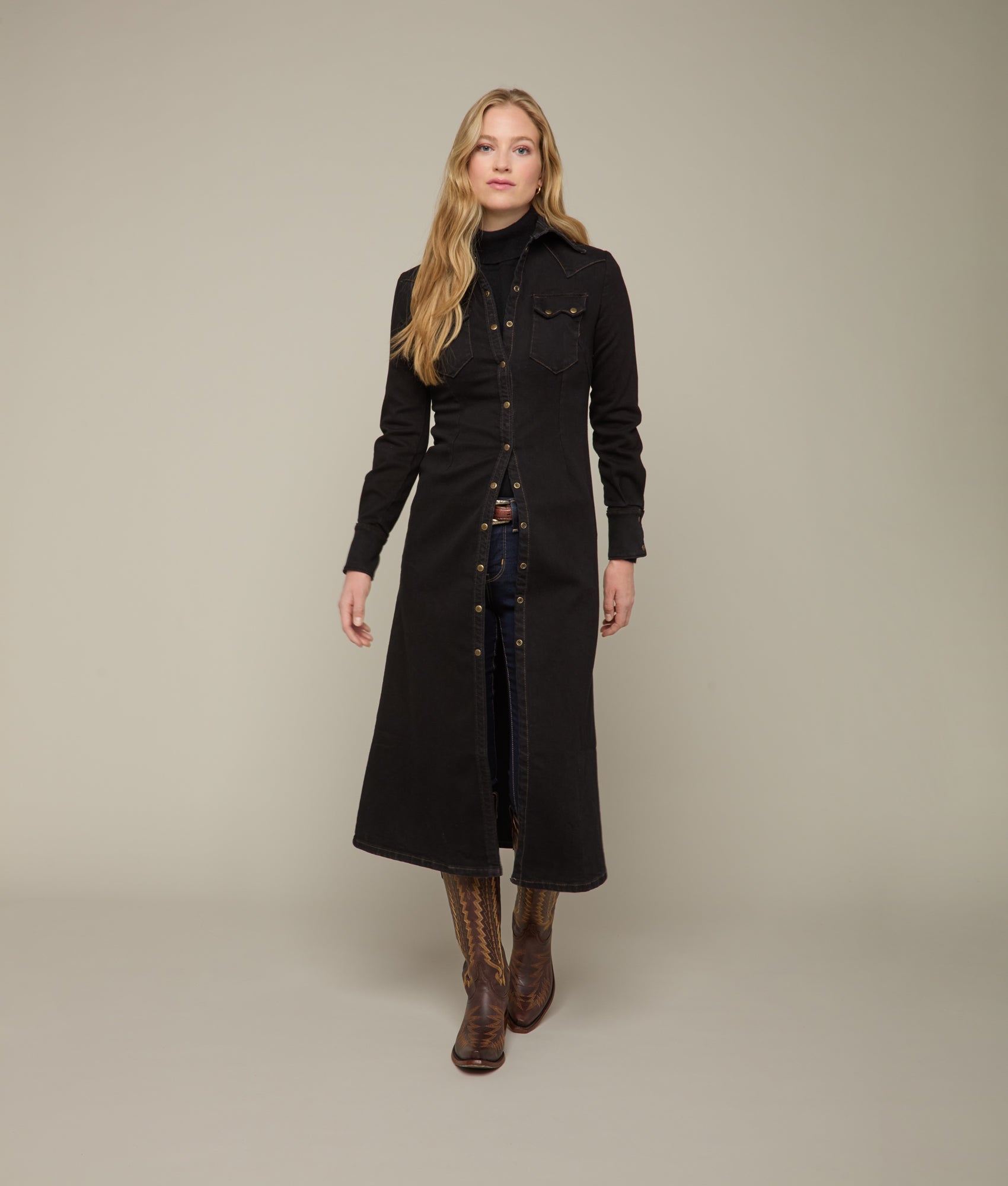 Long Denim Duster :: Black Denim - Image 10