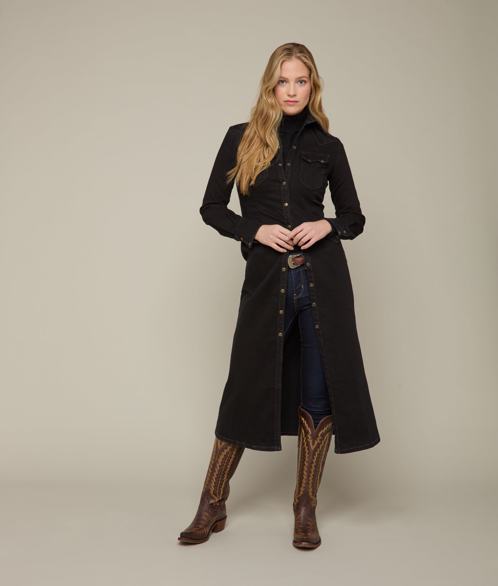Long Denim Duster :: Black Denim - Image 11