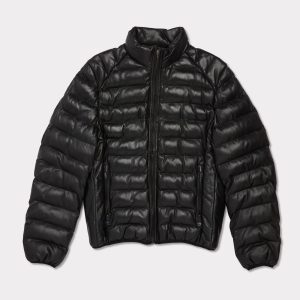 Men's Leather Puffer Jacket :: Black