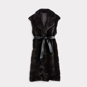 Andrea Sleeveless Fur Coat :: Black
