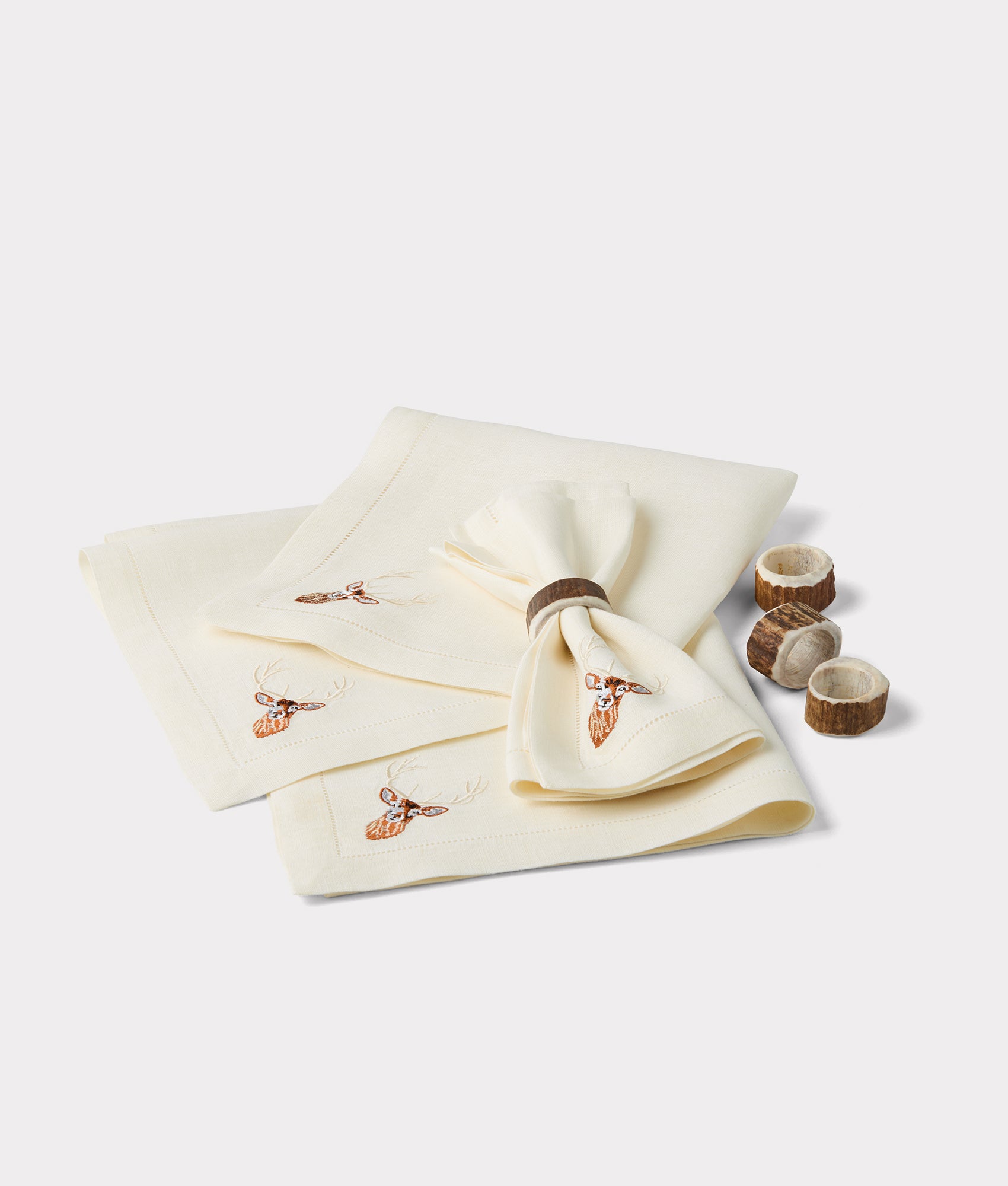 Stag Dinner Napkins - Set of Four :: Ecru - Image 4