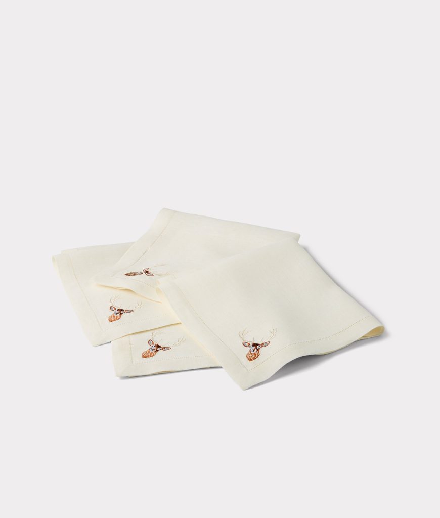 Stag Dinner Napkins - Set of Four :: Ecru